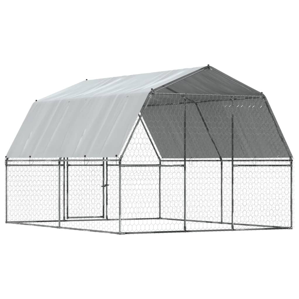 Dog Cage with Roof and Door Silver Galvanised Steel