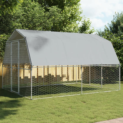 Dog Cage with Roof and Door Silver Galvanised Steel