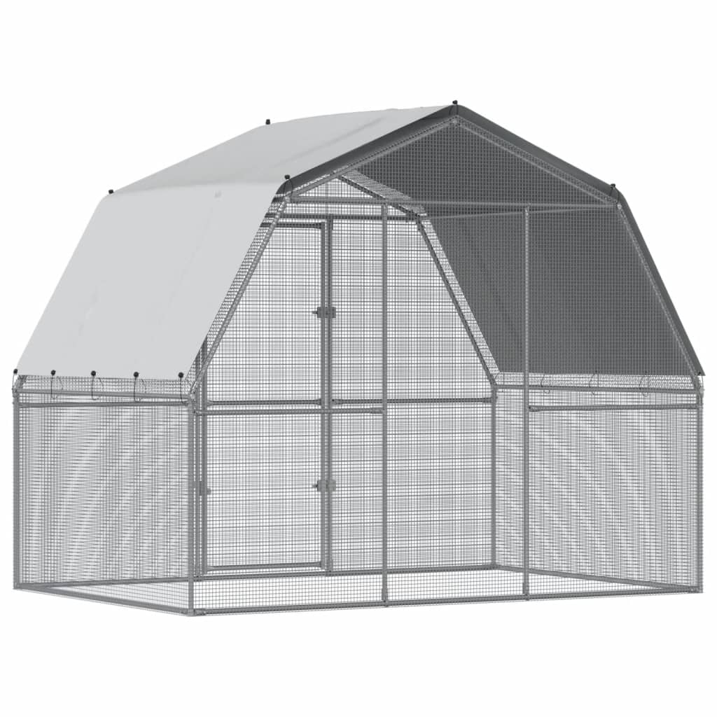 Chicken Cage with Roof and Door Silver Galvanised Steel