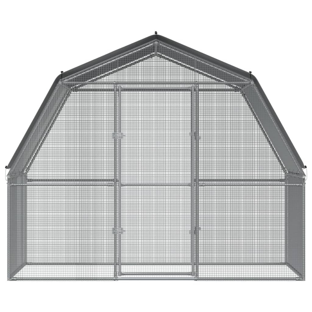 Chicken Cage with Roof and Door Silver Galvanised Steel