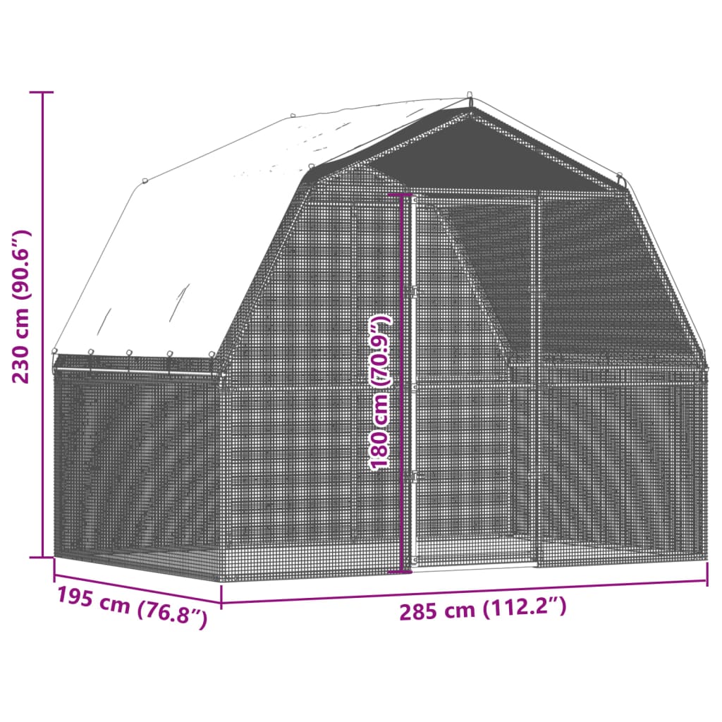 Chicken Cage with Roof and Door Silver Galvanised Steel