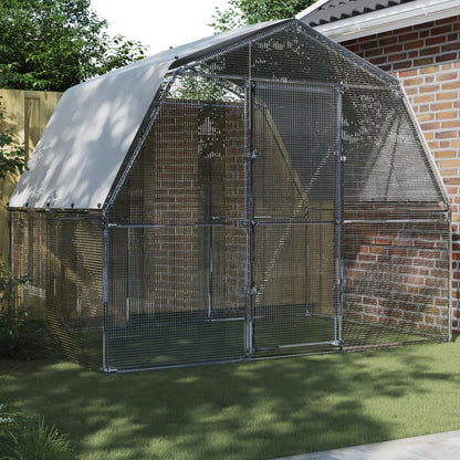 Chicken Cage with Roof and Door Silver Galvanised Steel