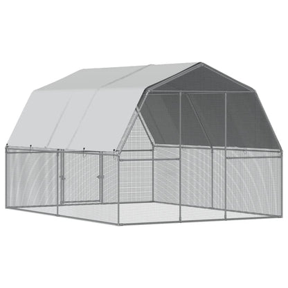 Chicken Cage with Roof and Door Silver Galvanised Steel