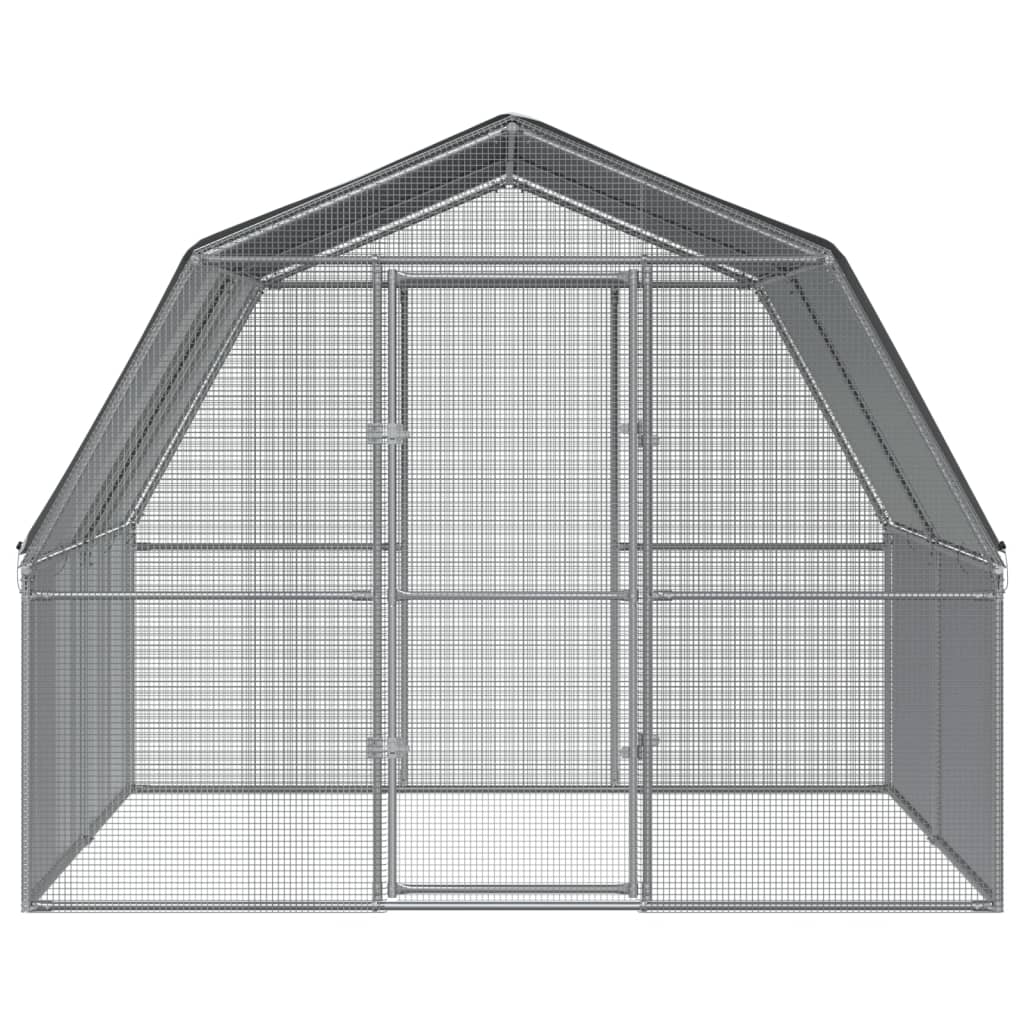 Chicken Cage with Roof and Door Silver Galvanised Steel