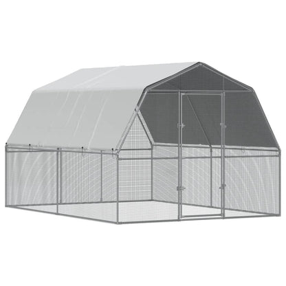 Chicken Cage with Roof and Door Silver Galvanised Steel