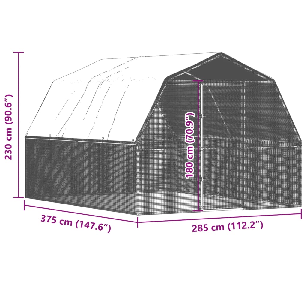 Chicken Cage with Roof and Door Silver Galvanised Steel