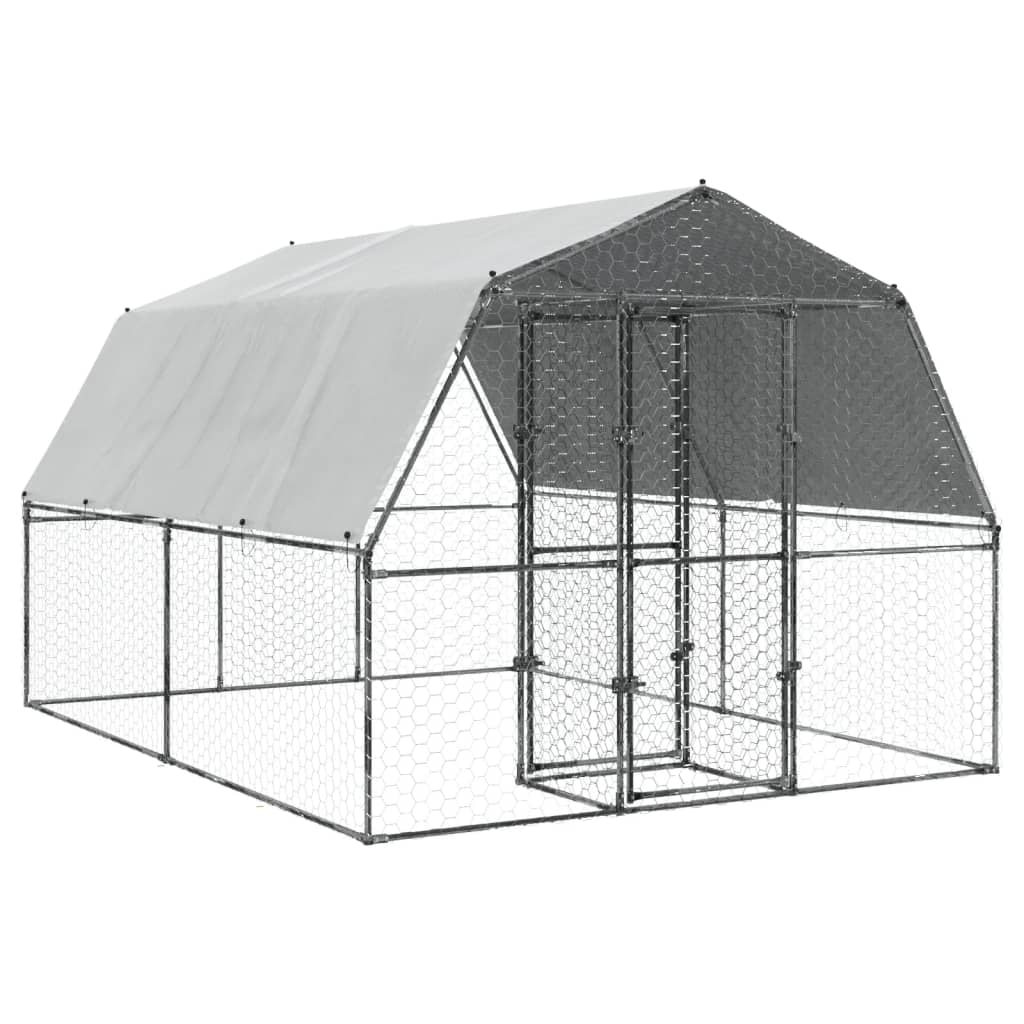 Bird Cage with Roof and Door Silver Galvanised Steel