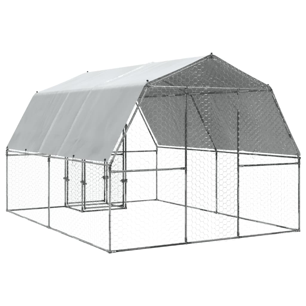 Bird Cage with Roof and Door Silver Galvanised Steel