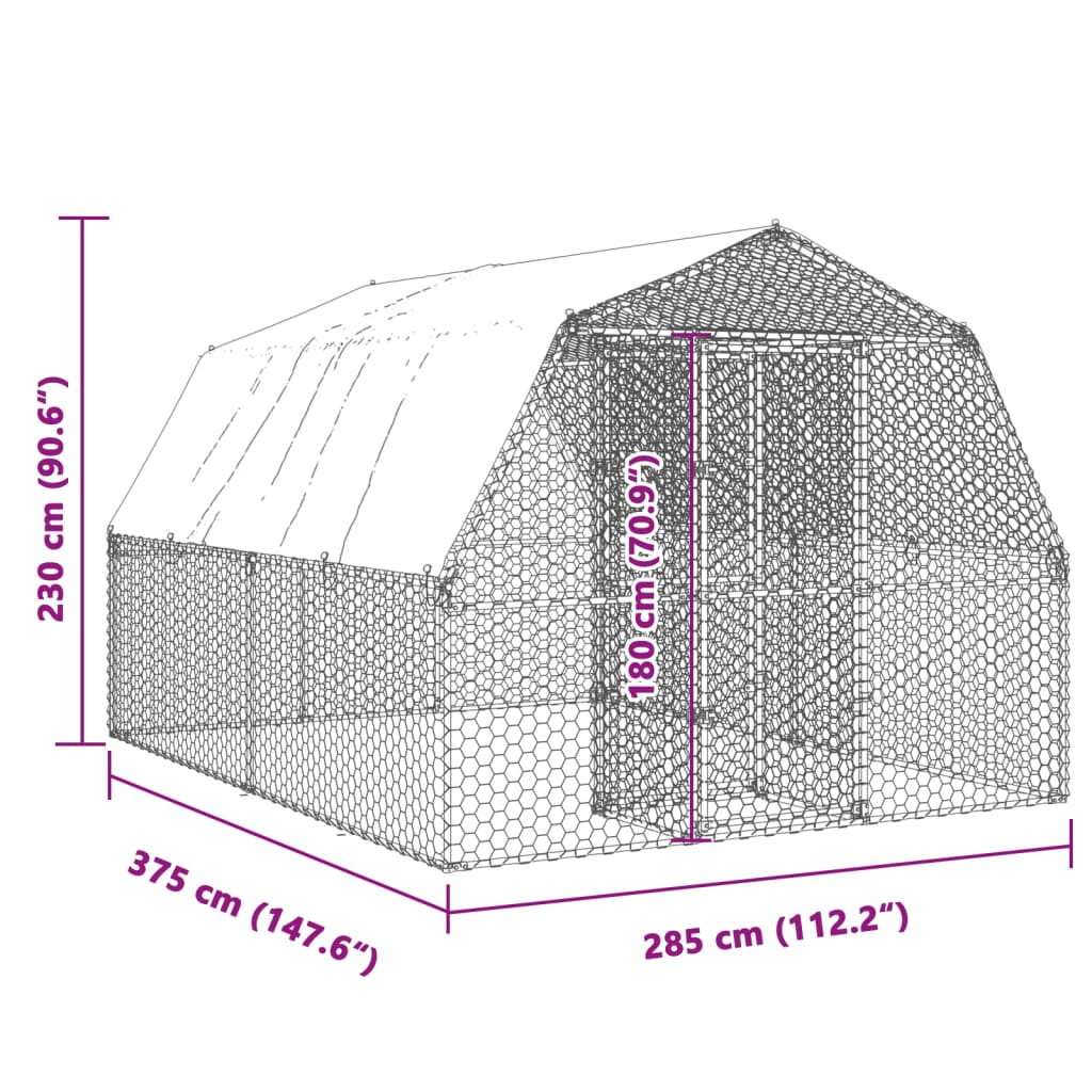 Bird Cage with Roof and Door Silver Galvanised Steel