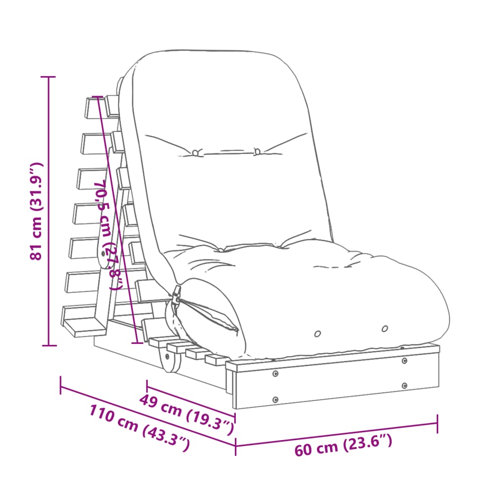 Futon Sofa Bed with Mattress 60x206x11 cm Solid Wood Douglas