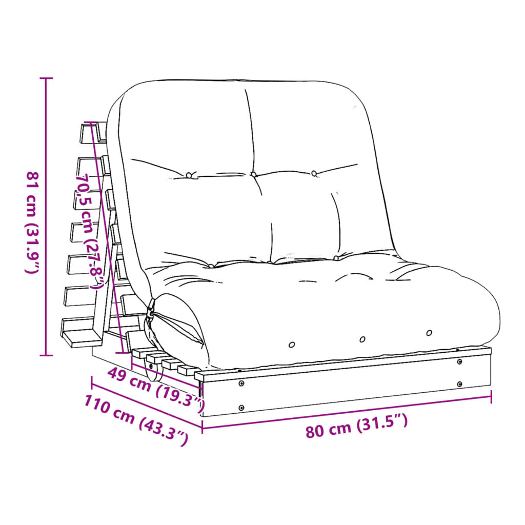 Futon Sofa Bed with Mattress 80x206x11 cm Solid Wood Douglas