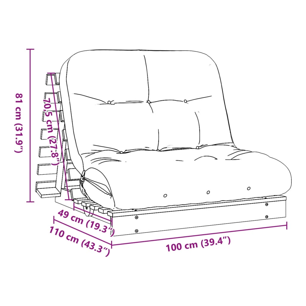 Futon Sofa Bed with Mattress 100x206x11 cm Solid Wood Douglas