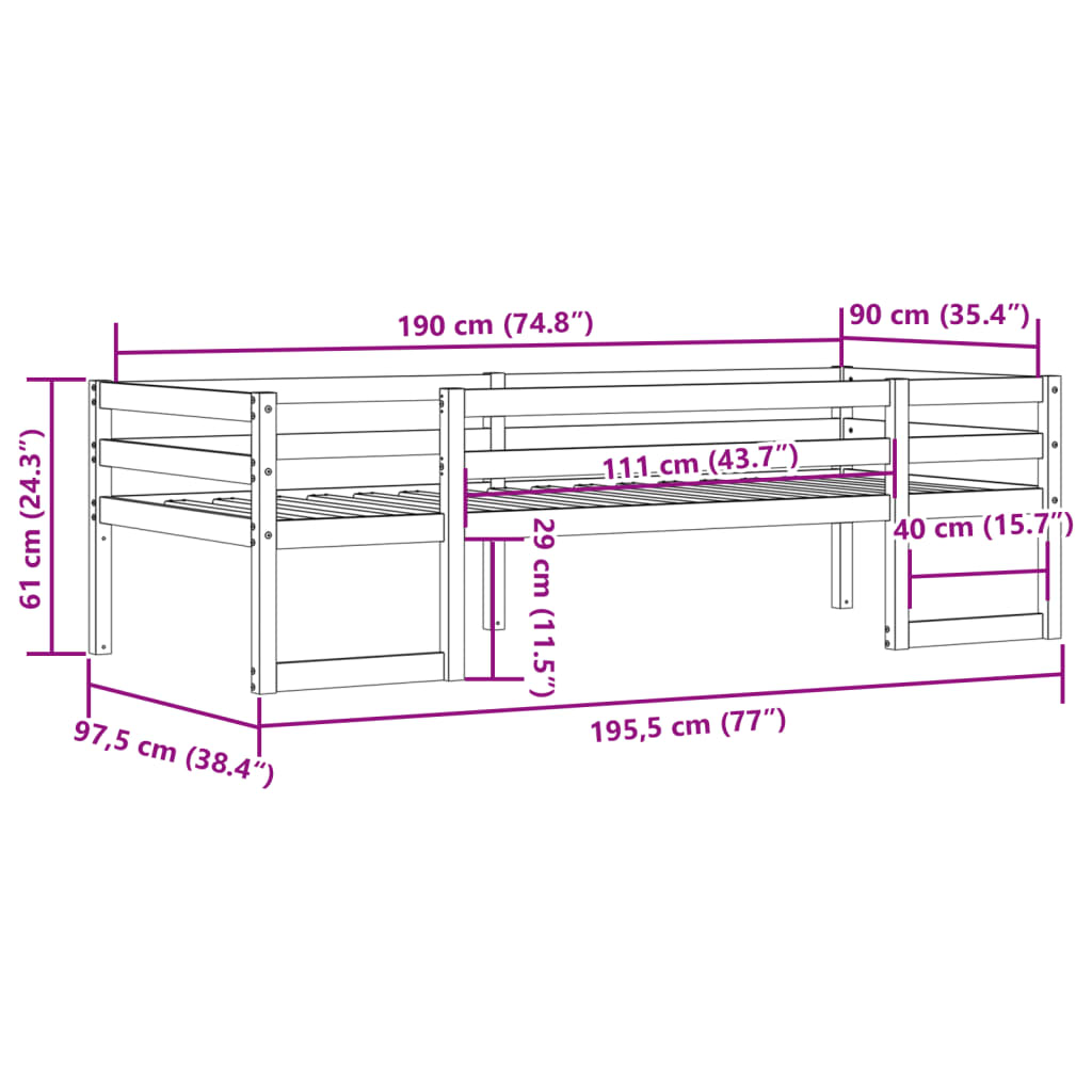 Kids' Bed Frame without Mattress White 90x190 cm Single Solid Wood Pine