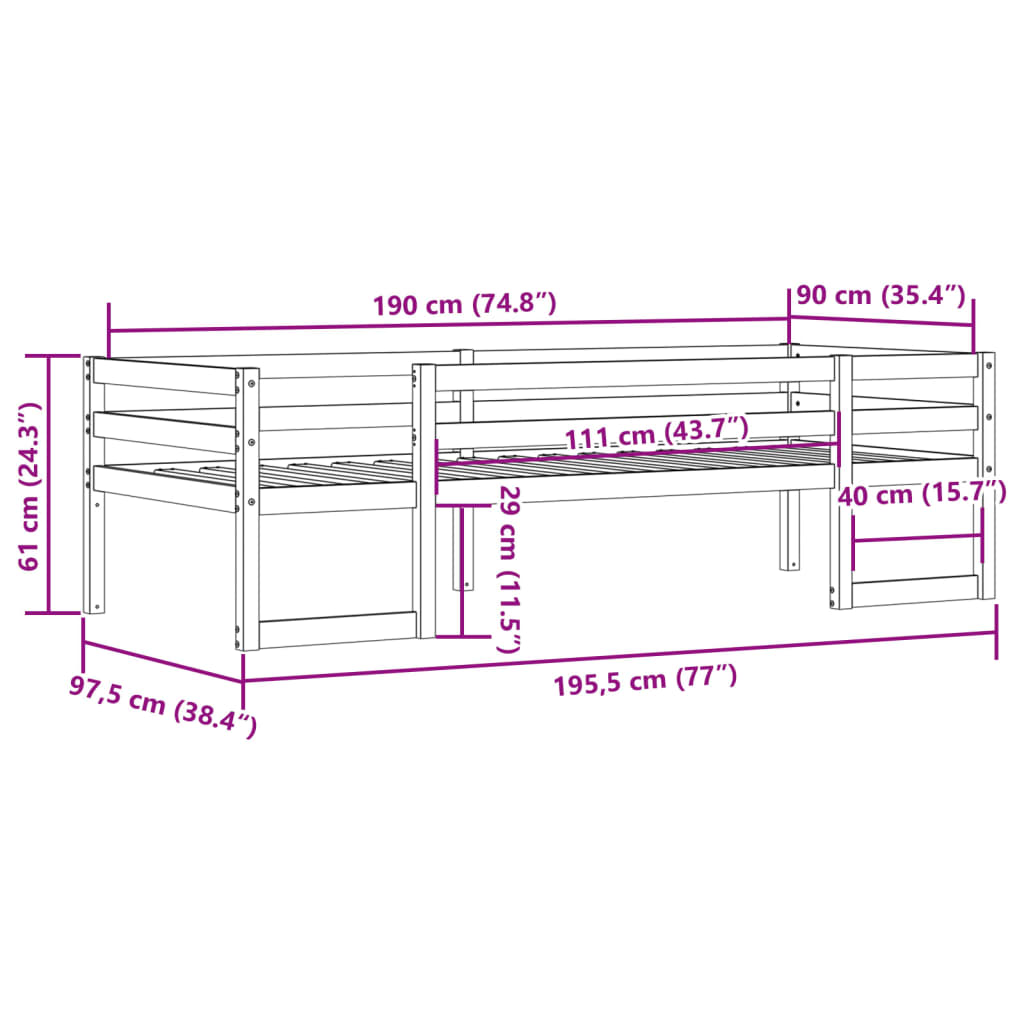 Kids' Bed Frame Wax Brown 90x190 cm Solid Wood Pine