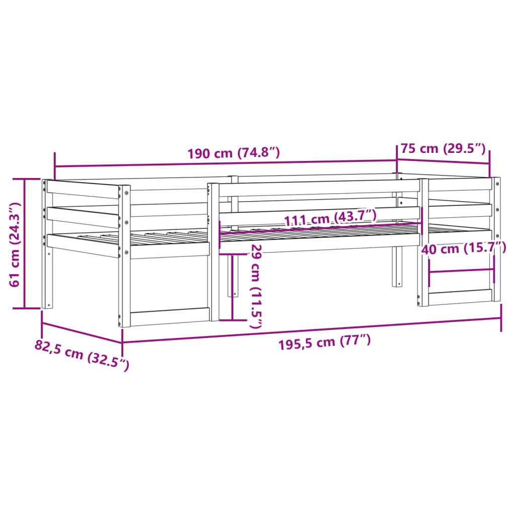 Kids' Bed Frame without Mattress White 75x190 cm Small Single Solid Wood Pine