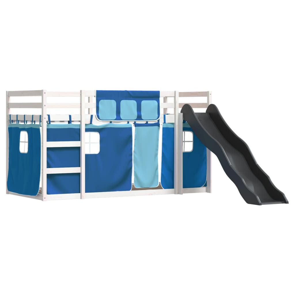 Bunk Bed without Mattress with Slide and Curtains Blue 90x200 cm