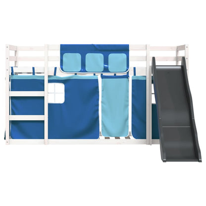 Bunk Bed without Mattress with Slide and Curtains Blue 90x200 cm