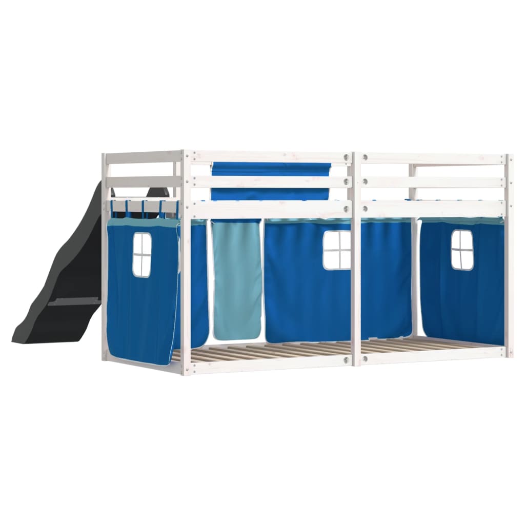 Bunk Bed without Mattress with Slide and Curtains Blue 90x200 cm