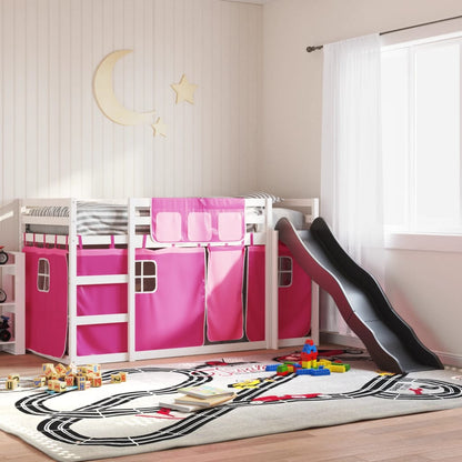 Bunk Bed without Mattress with Slide and Curtains Pink 90x200 cm