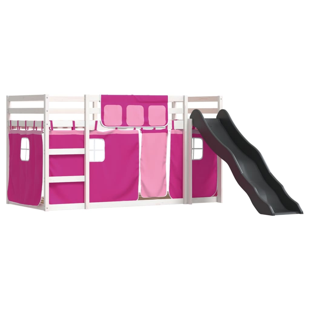 Bunk Bed without Mattress with Slide and Curtains Pink 90x200 cm