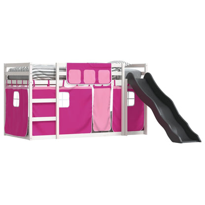 Bunk Bed without Mattress with Slide and Curtains Pink 90x200 cm