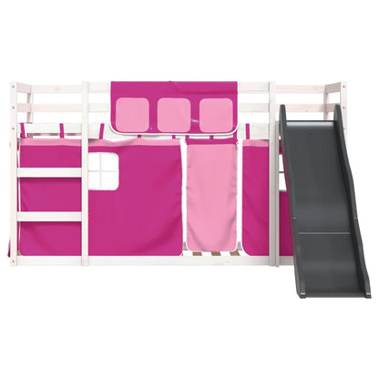 Bunk Bed without Mattress with Slide and Curtains Pink 90x200 cm