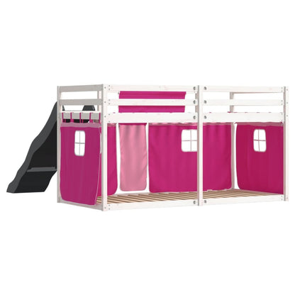 Bunk Bed without Mattress with Slide and Curtains Pink 90x200 cm