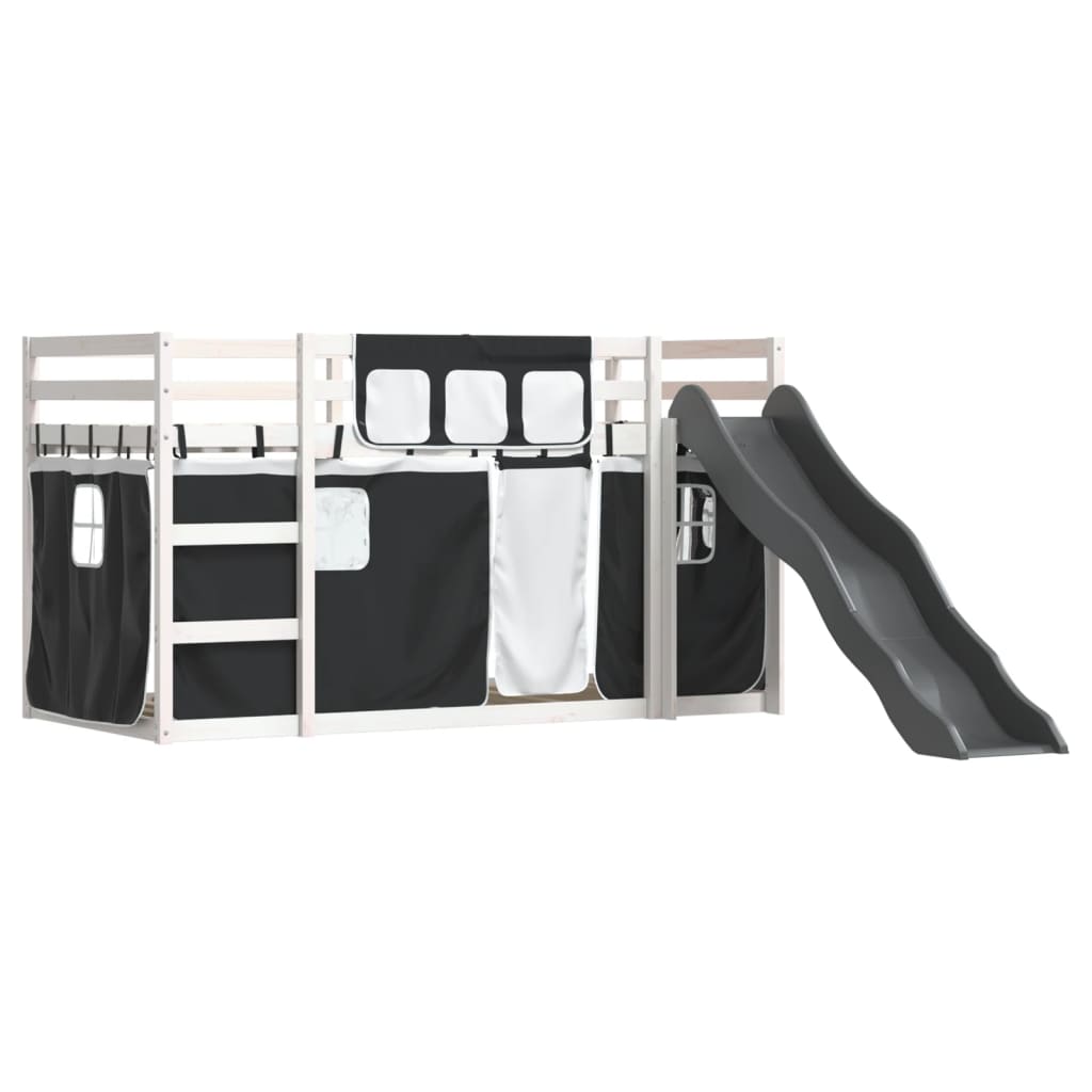 Bunk Bed with Slide and Curtains White and Black 80x200 cm