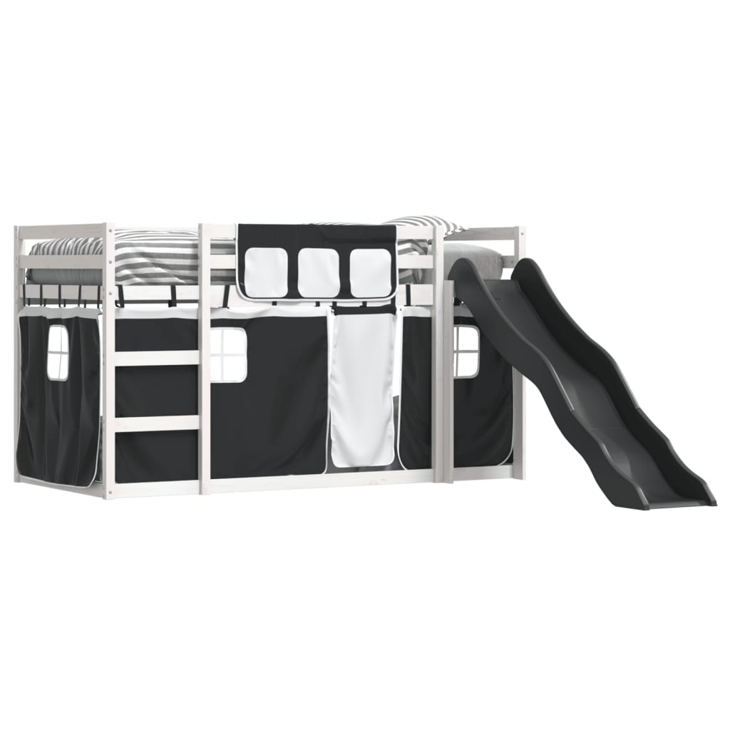 Bunk Bed with Slide and Curtains White and Black 80x200 cm