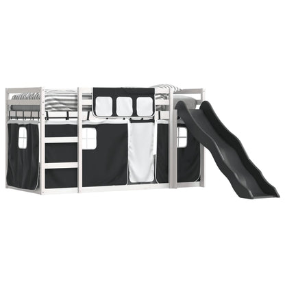 Bunk Bed with Slide and Curtains White and Black 80x200 cm