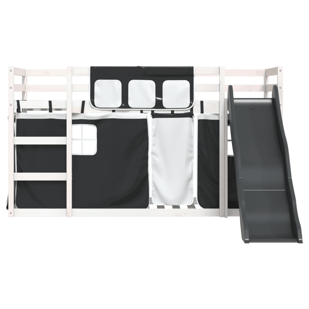 Bunk Bed with Slide and Curtains White and Black 80x200 cm