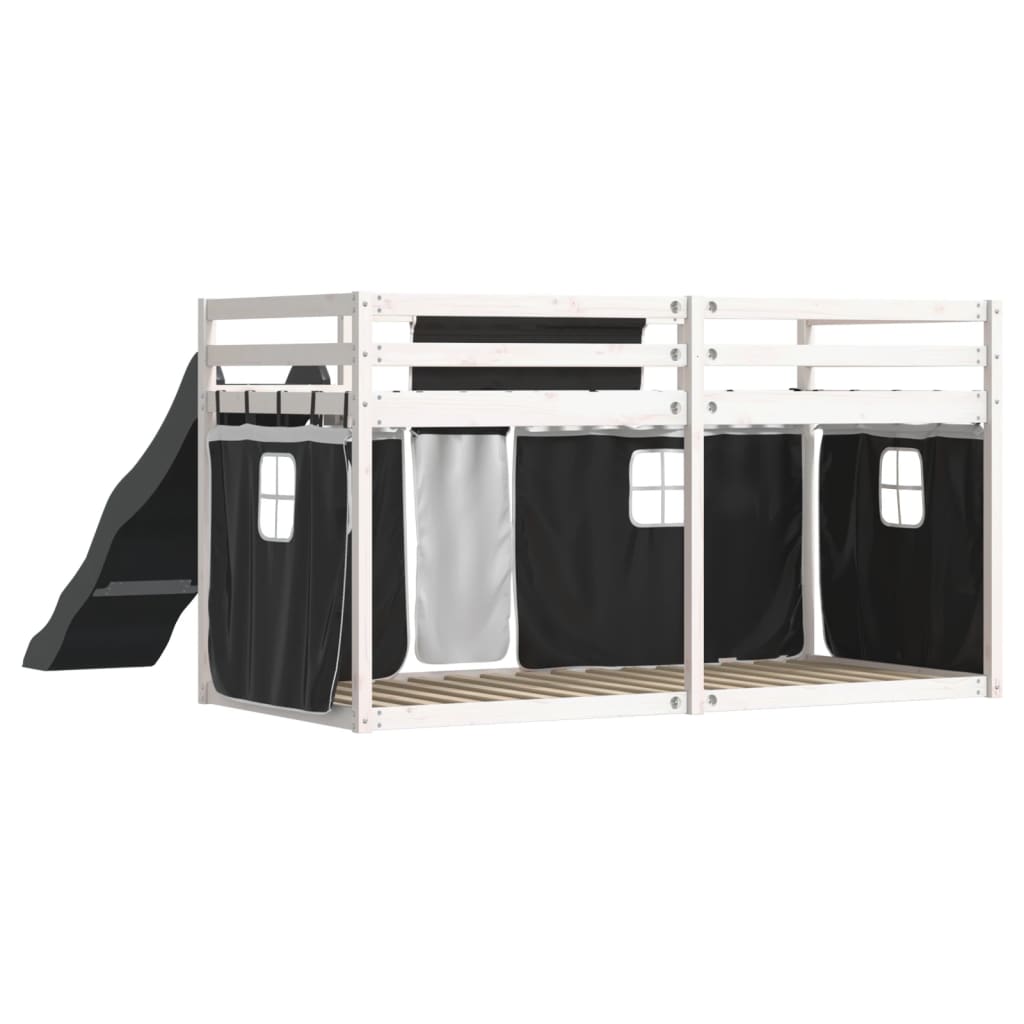 Bunk Bed with Slide and Curtains White and Black 80x200 cm