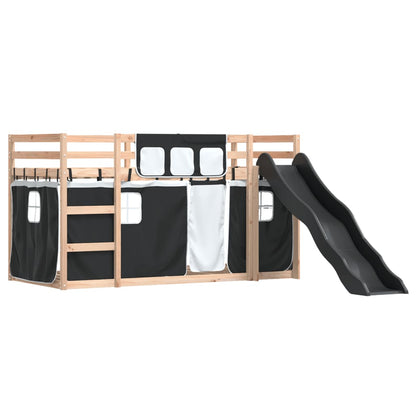 Bunk Bed with Slide and Curtains White and Black 90x190 cm