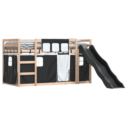 Bunk Bed with Slide and Curtains White and Black 90x190 cm