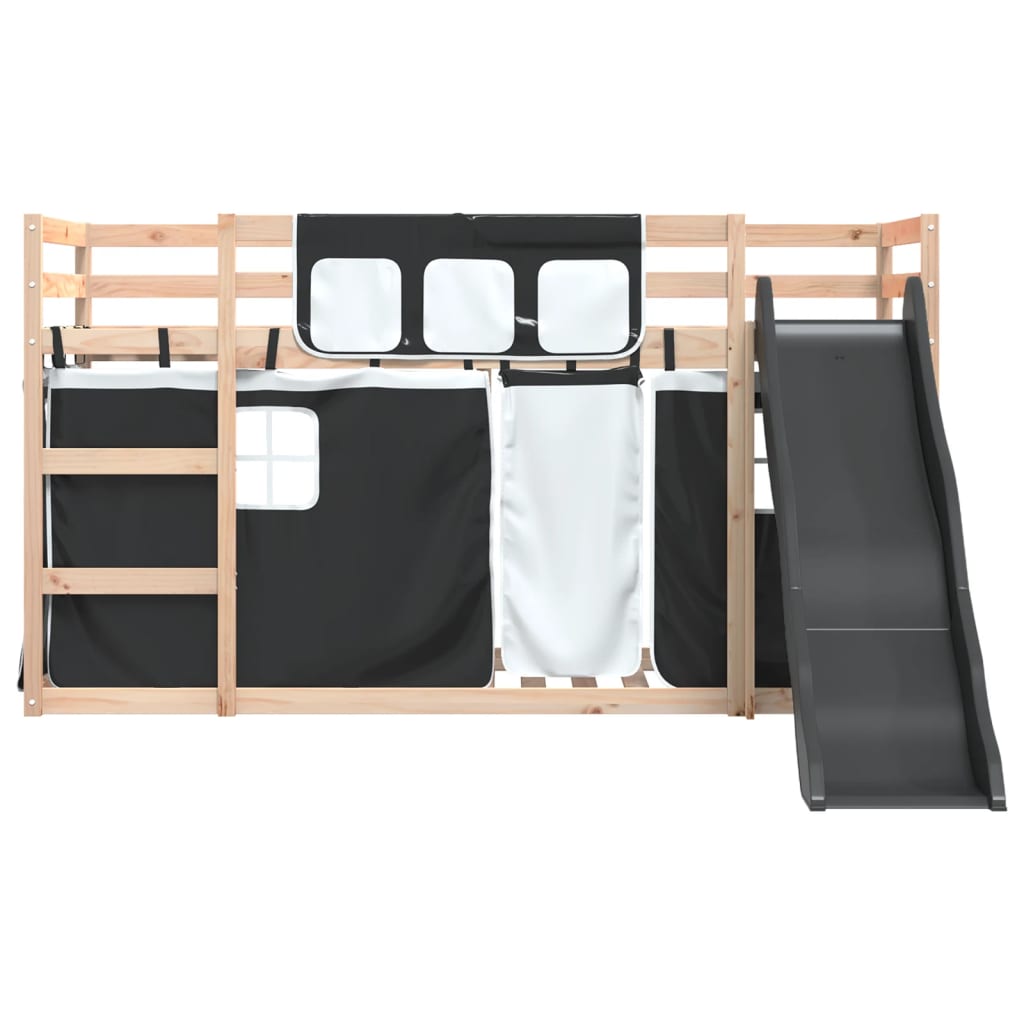 Bunk Bed with Slide and Curtains White and Black 90x190 cm