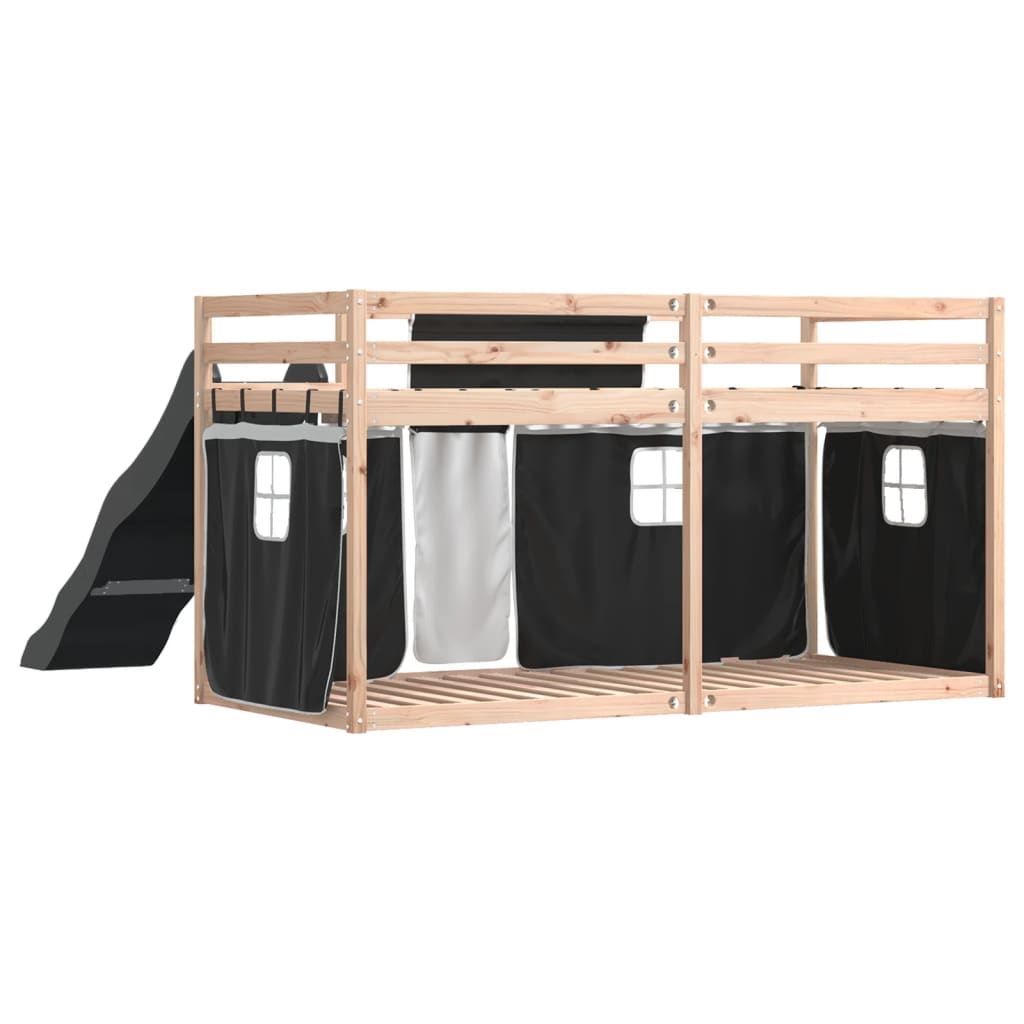 Bunk Bed with Slide and Curtains White and Black 90x190 cm