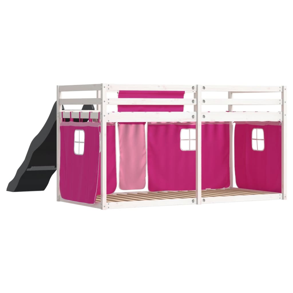 Bunk Bed with Slide and Curtains Pink 90x190 cm