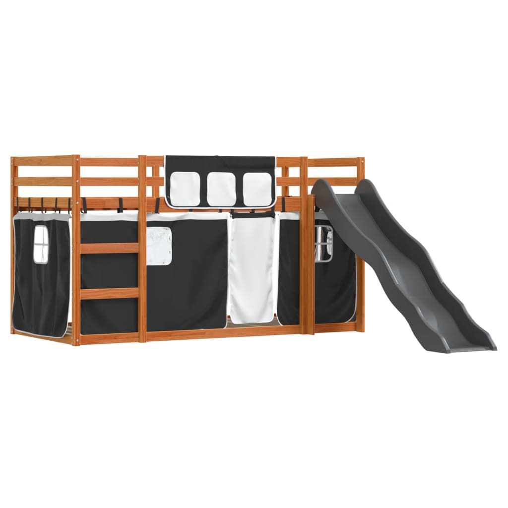 Bunk Bed with Slide and Curtains White and Black 90x190 cm