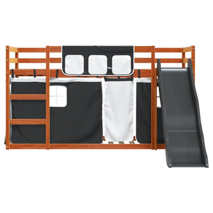 Bunk Bed with Slide and Curtains White and Black 90x190 cm