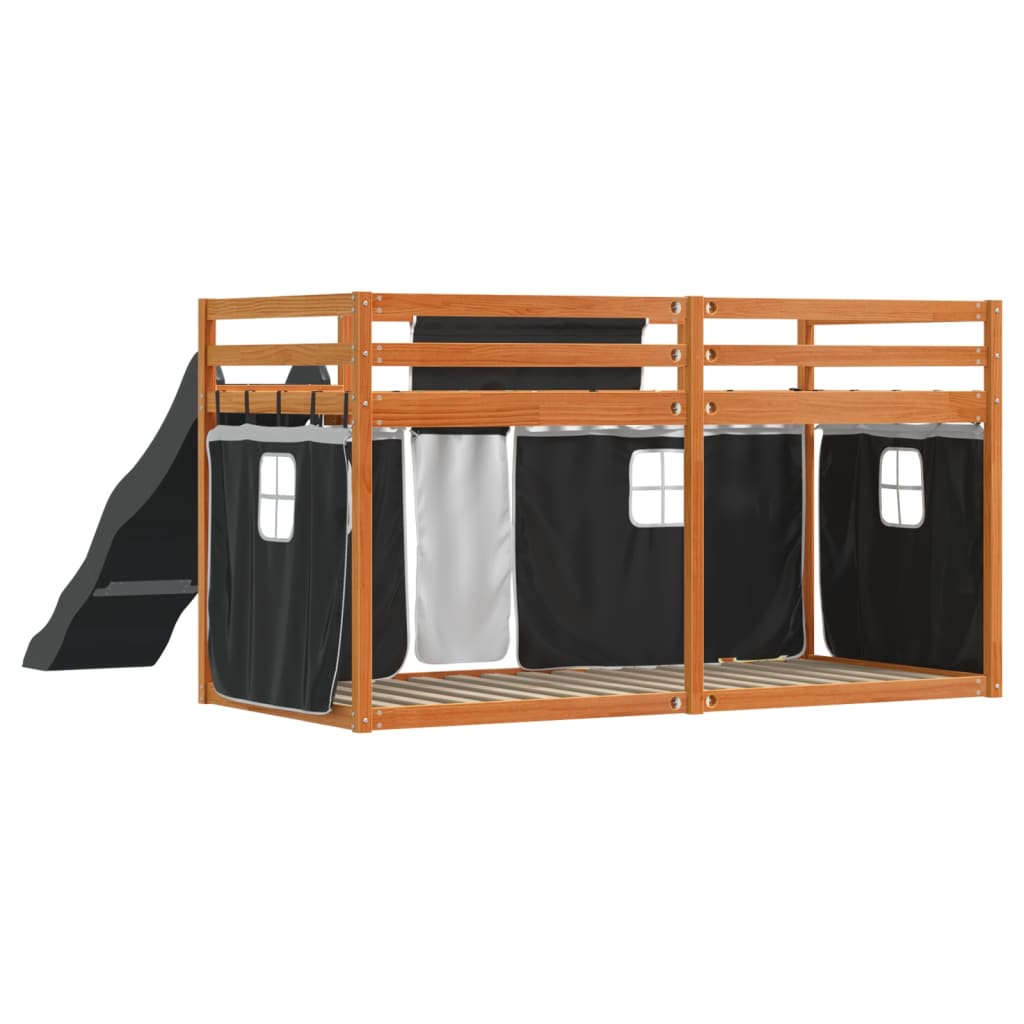 Bunk Bed with Slide and Curtains White and Black 90x190 cm