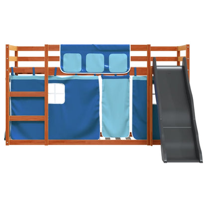 Bunk Bed without Mattress with Slide and Curtains Blue 90x190 cm Single