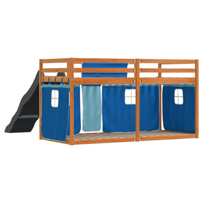 Bunk Bed without Mattress with Slide and Curtains Blue 90x190 cm Single