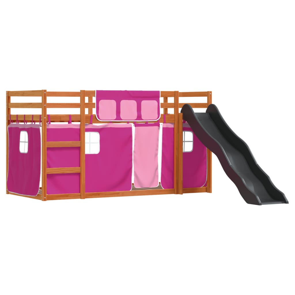 Bunk Bed with Slide and Curtains Pink 90x190 cm