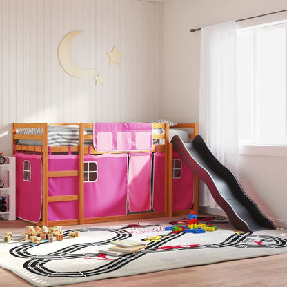 Bunk Bed with Slide and Curtains Pink 90x190 cm