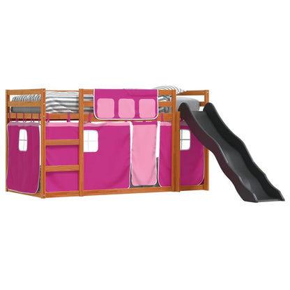 Bunk Bed with Slide and Curtains Pink 90x190 cm