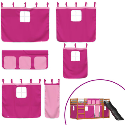 Bunk Bed with Slide and Curtains Pink 90x190 cm