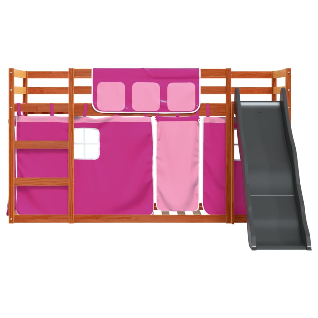 Bunk Bed with Slide and Curtains Pink 90x190 cm