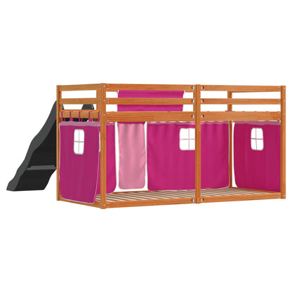 Bunk Bed with Slide and Curtains Pink 90x190 cm