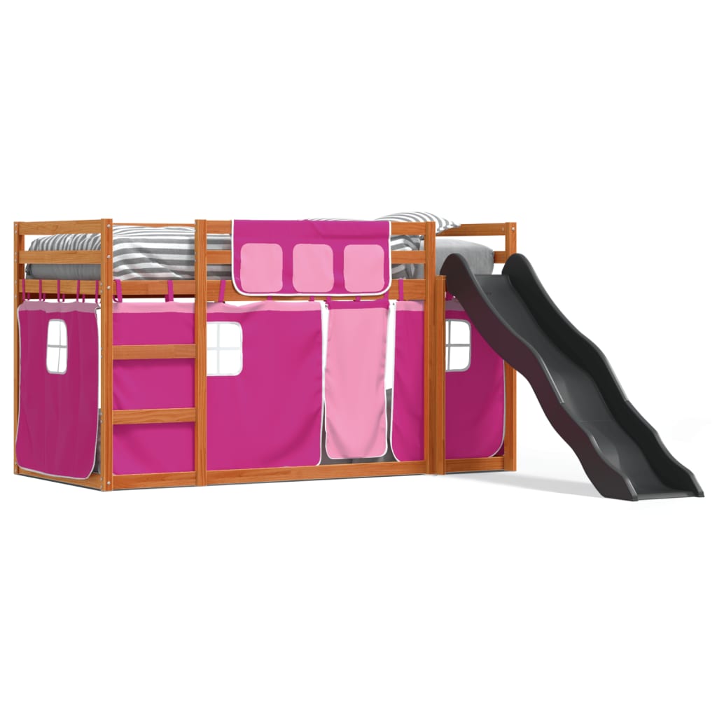 Bunk Bed with Slide and Curtains Pink 90x190 cm