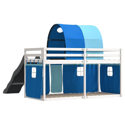 Bunk Bed without Mattress with Slide and Curtains Blue 90x200 cm